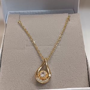 18K GOLD ROUND CUT Zicron TEARDROP PENDANT NECKLACE NEW